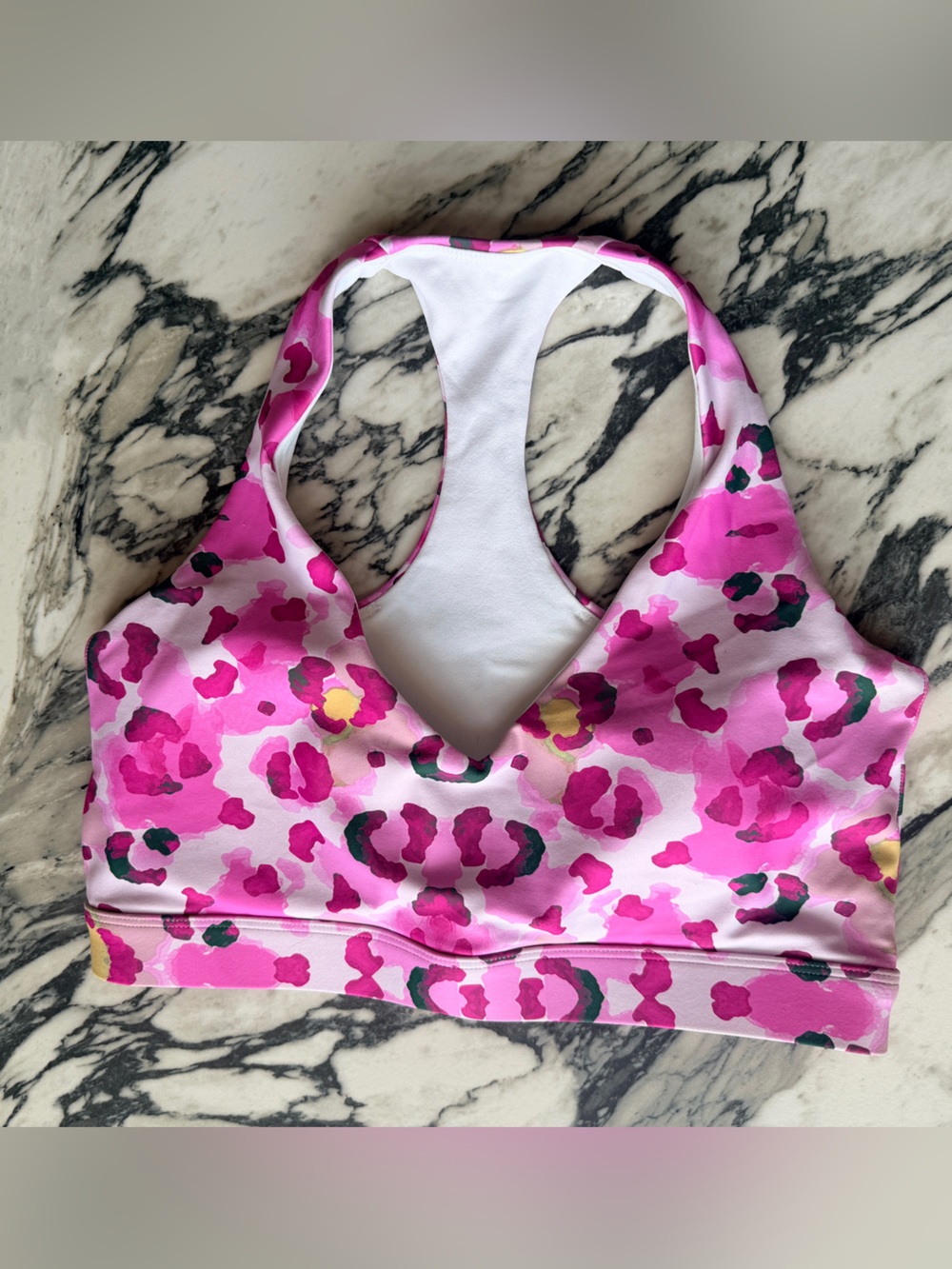 Exotica ExoticAthletica Pink Animal Print Performance Deep V Crop Top Size Small